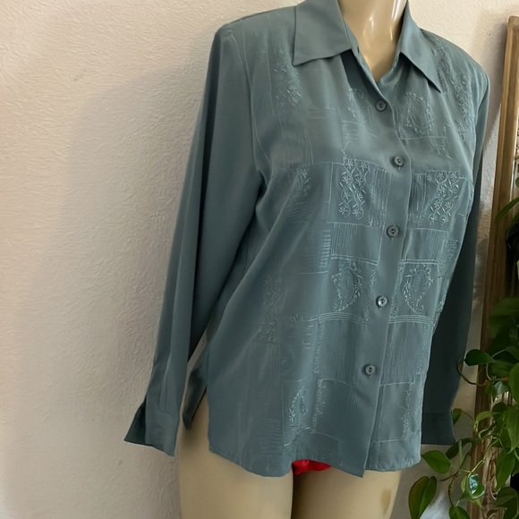 Vintage Blouse apparenza Gay blue Polyester Embroidered Paisley - Picture 4 of 10